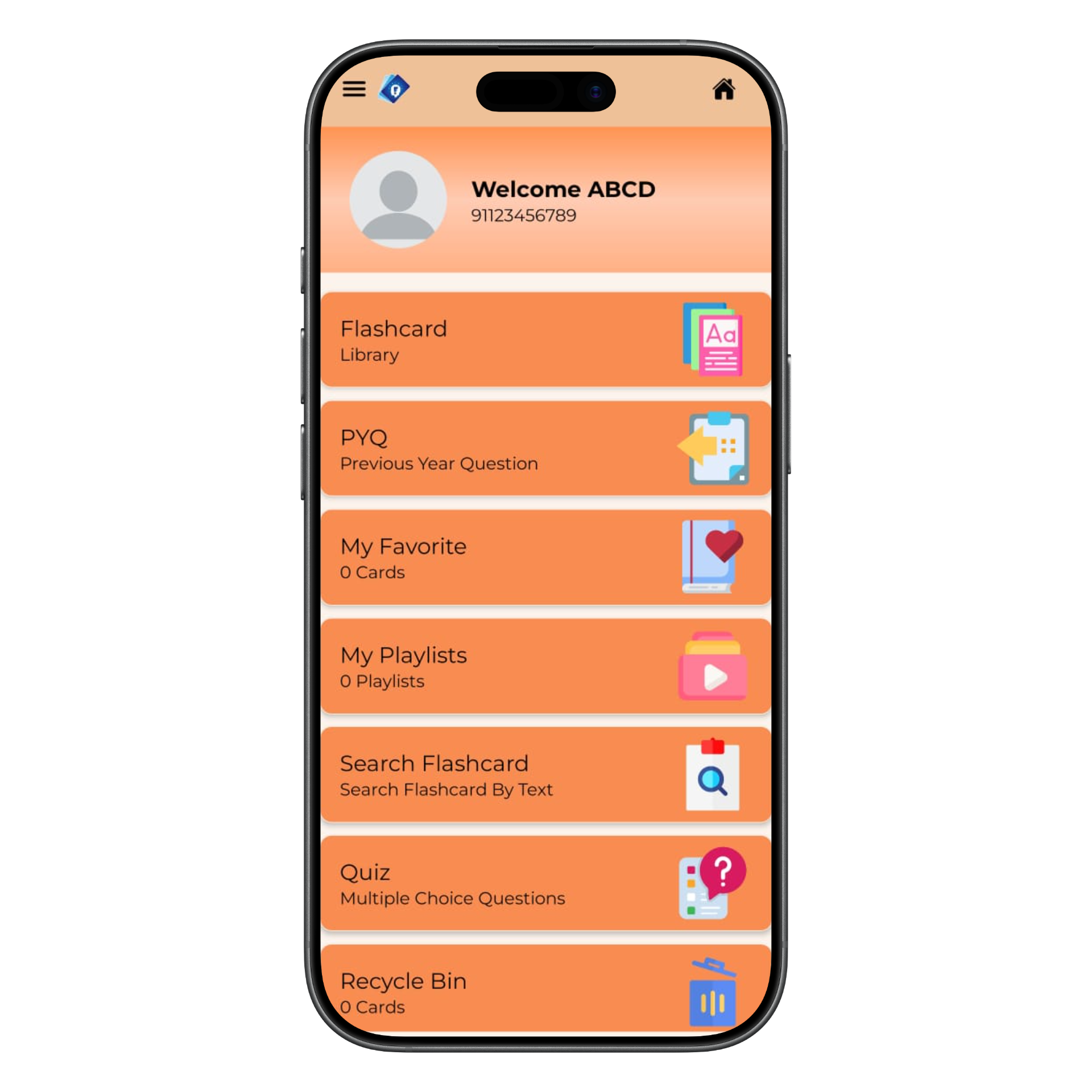 EFlashcards interface
