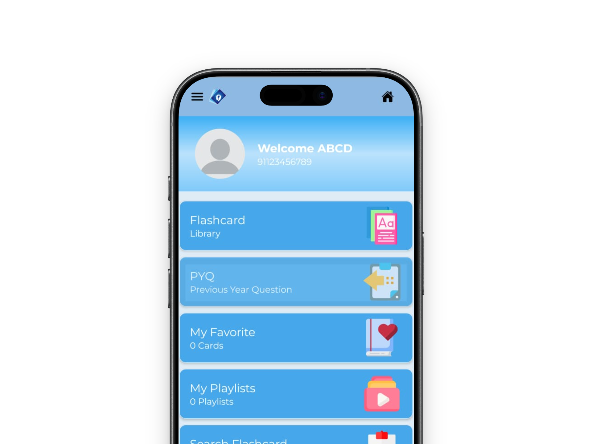 EFlashcards app interface